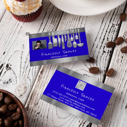 Foto QR Code Persönlicher Koch Kochen Blau Visitenkarte