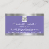 Foto QR Code Persönlicher Koch Kochen Lila Visitenkarte (Rückseite)