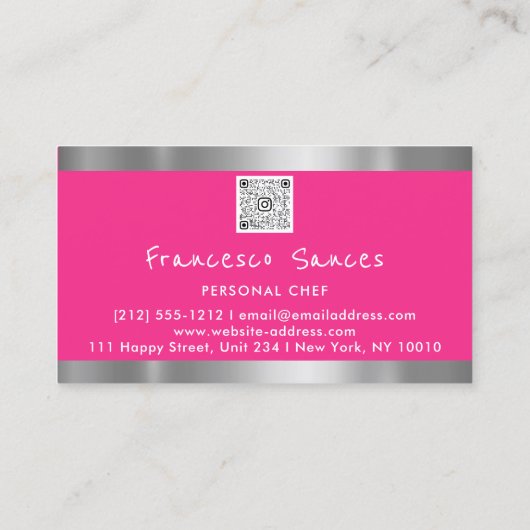 Foto QR Code Persönlicher Koch Kochen Rosa Visitenkarte (Rückseite)