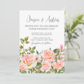 Foto QR Code Rosa Botanische Hochzeit Einladung (Stehend Vorderseite)