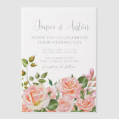Foto QR Code Rosa Botanische Hochzeit Pergament Einladungen (Vorderseite)