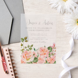 Foto QR Code Rosa Botanische Hochzeit Pergament Einladungen