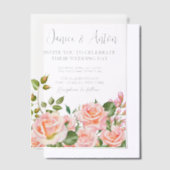 Foto QR Code Rosa Botanische Hochzeit Pergament Einladungen (Versetzt)