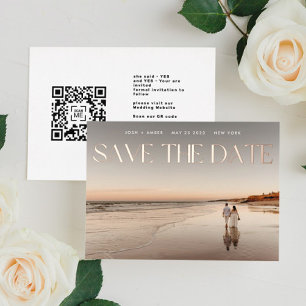 Foto QR Code Rose Gold Foil Save the Date Card Folieneinladung