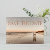 Foto QR Code Rose Gold Foil Save the Date Card Folieneinladung (Stehend vorne)
