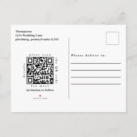 Foto QR Code Save the Date klassisches Elegant Ankündigungspostkarte (Rückseite)