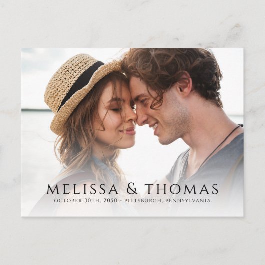 Foto QR Code Save the Date klassisches Elegant Ankündigungspostkarte (Vorderseite)