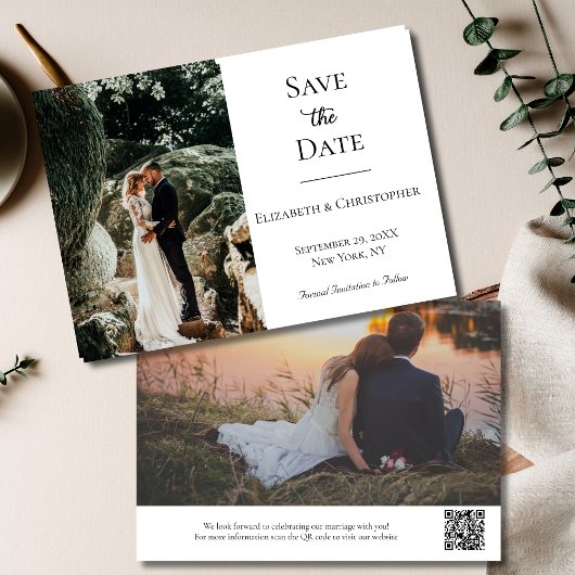 Foto QR Code Schwarz-weiß Formal Elegante Hochzeit Save The Date