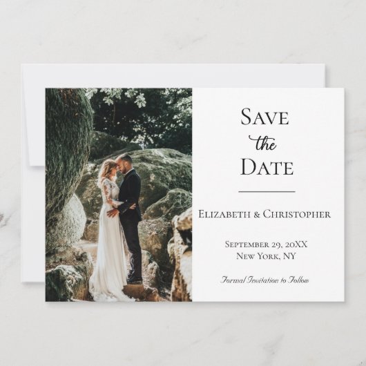 Foto QR Code Schwarz-weiß Formal Elegante Hochzeit Save The Date (Vorderseite)