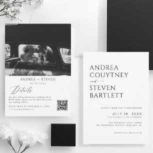 Foto Qr Code Schwarz-Weiß-Hochzeit Einladung