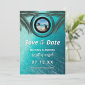 Foto | QR Code Sommer Ozean Strand Hochzeit Modern Save The Date (Stehend Vorderseite)
