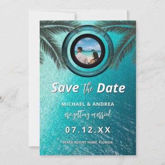 Foto | QR Code Summer Ocean Beach Wedding Modern Save The Date (Vorderseite)