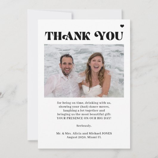 Foto QR Code Typografie Hochzeit danke Karte (Vorderseite)