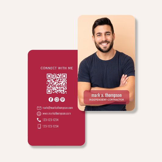 Foto-QR-Code Verbinde Dich Mit Mir Burgunder Moder Visitenkarte
