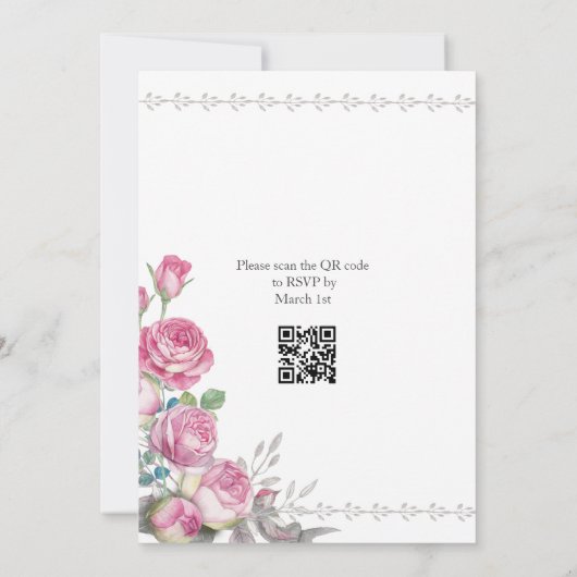 Foto QR Code Wasserfarbe Rosa Hochzeit Einladung (Rückseite)