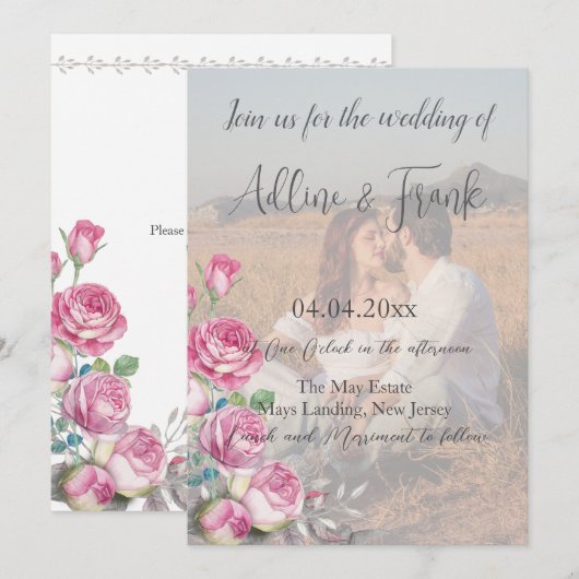 Foto QR Code Wasserfarbe Rosa Hochzeit Einladung (Vorne/Hinten)