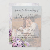 Foto QR Code Wasserfarbenlavender Peony Wedding Einladung (Vorne/Hinten)