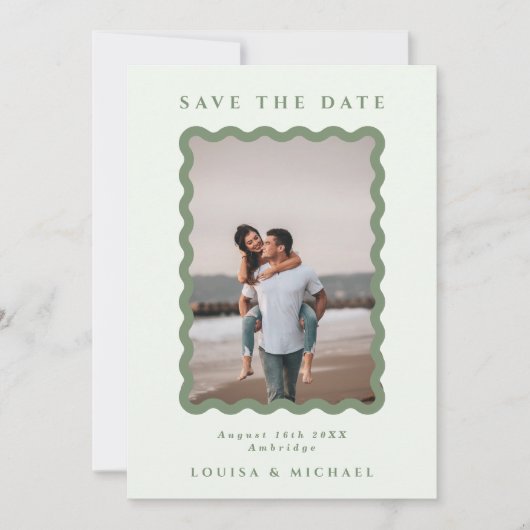 Foto QR Hochzeit mit grünen Rahmen Rette den Da Save The Date (Vorderseite)