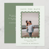 Foto QR Hochzeit mit grünen Rahmen Rette den Da Save The Date (Vorne/Hinten)