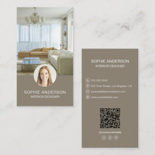 Foto QR Social Media Beige Innenarchitektin Visitenkarte