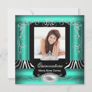 Foto Quinceanera 15. Geburtstag Jade Türkis Zebra Einladung