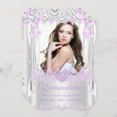Foto Quinceanera 15. Lilac Heart Silk Lace Einladung (Vorne/Hinten)