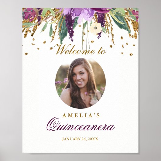 Foto Quinceanera Begrüßungszeichen Amethyst Poster (Vorne)