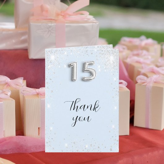 Foto Quinceanera, blauer Glitzer Dankeskarte