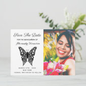 Foto Quinceanera Butterfly Black & White Geburtsta Save The Date (Stehend Vorderseite)
