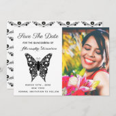 Foto Quinceanera Butterfly Black & White Geburtsta Save The Date (Vorne/Hinten)