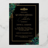 Foto Quinceanera Emerald Rose Gold Lace Folieneinladung (Rückseite)