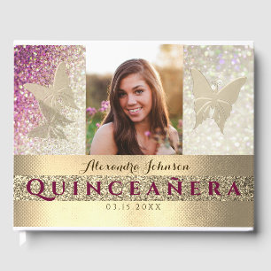 Foto Quinceanera Glitter Rosa Gästebuch