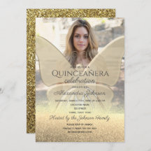 Foto Quinceanera Glitzer Gold Butterfly