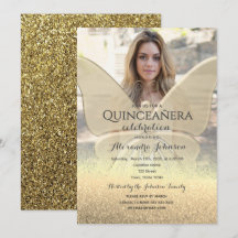 Foto Quinceanera Glitzer Gold Butterfly