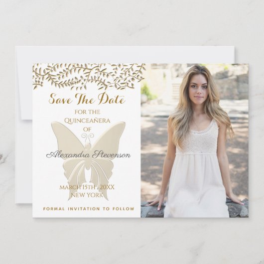 Foto Quinceanera Gold Save The Date (Vorderseite)
