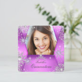 Foto Quinceanera Lila Pink Winter Wunderland Einladung (Stehend Vorderseite)