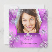 Foto Quinceanera Lila Pink Winter Wunderland Einladung (Vorderseite)