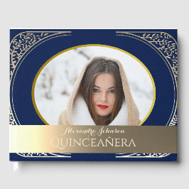 Foto Quinceanera Navy Blue und Gold Gästebuch