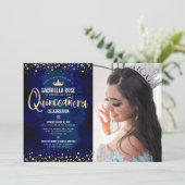 Foto Quinceañera Navy Gold Glitzer Princess Crown Einladung (Stehend Vorderseite)