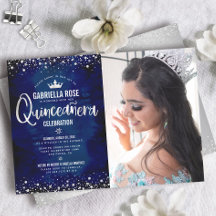 Foto Quinceañera Navy Silber Glitter Schrift Krone