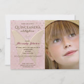 Foto Quinceanera Rosa und Goldbarren Einladung (Vorderseite)