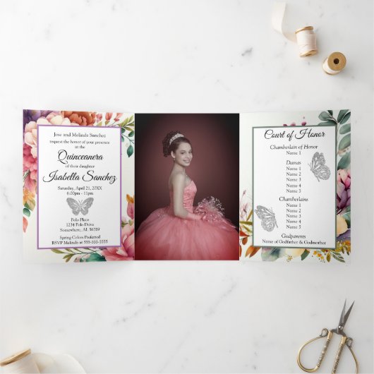Foto Quinceanera Trifold Einladung (Innenseite)