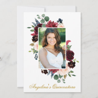 Foto Quinceanera, Wasserfarbe Burgund Pink Einladung