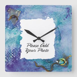 Foto-Rahmen-2-Wandleuchte Quadratische Wanduhr