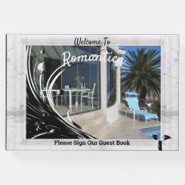 Foto-Rahmen aus weißem Marmor auf schwarz Gästebuch