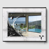 Foto-Rahmen aus weißem Marmor auf schwarz Gästebuch (Rückseite)