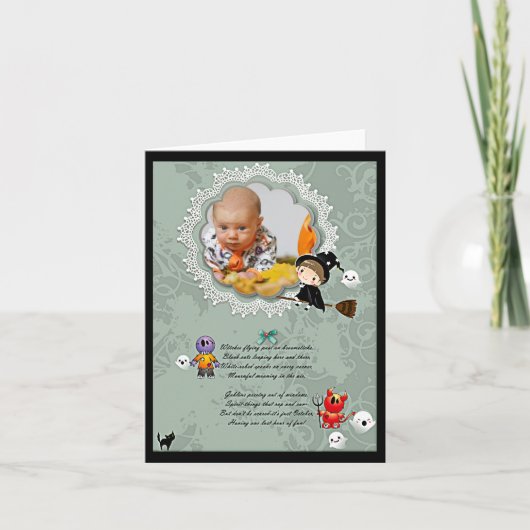 Foto Rahmen mit Hexe, Monster, Geist, Katze Karte (Vorderseite)