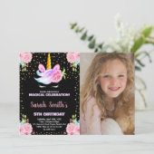 Foto Rainbow Black Unicorn Einladung zum Geburtsta (Stehend Vorderseite)