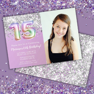 Foto Rainbow Sparkle 15. Geburtstag Einladung