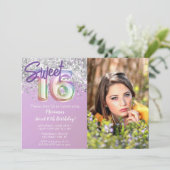 Foto Rainbow Sparkle Sweet 16. Geburtstag Einladung (Stehend Vorderseite)